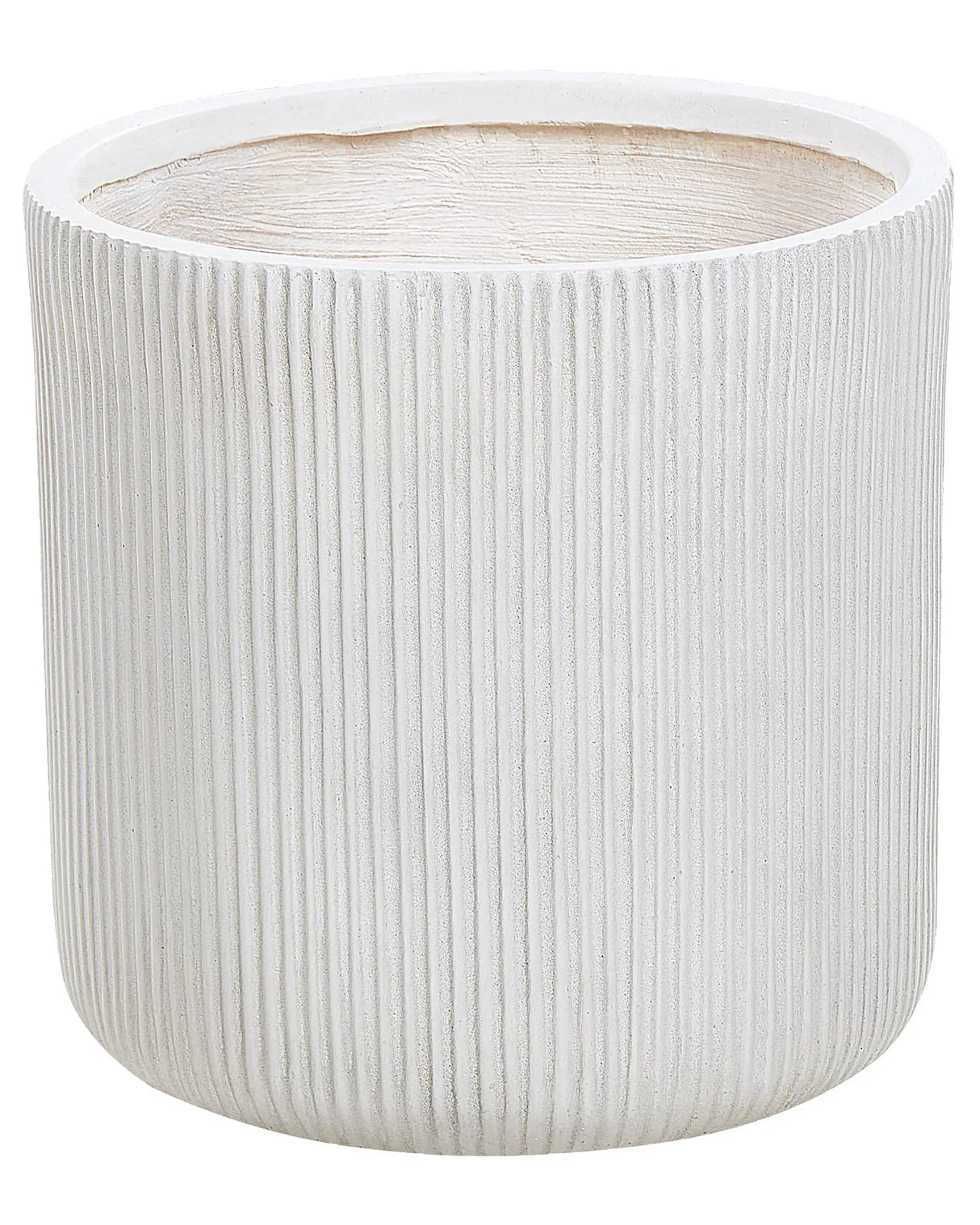Outdoor Plant Pot Clay Fibre White 37 x 37 x 37 cm Planter Flower Round UV Resistant Ribbed Fluted Surface Solid Colour Traditional Beliani