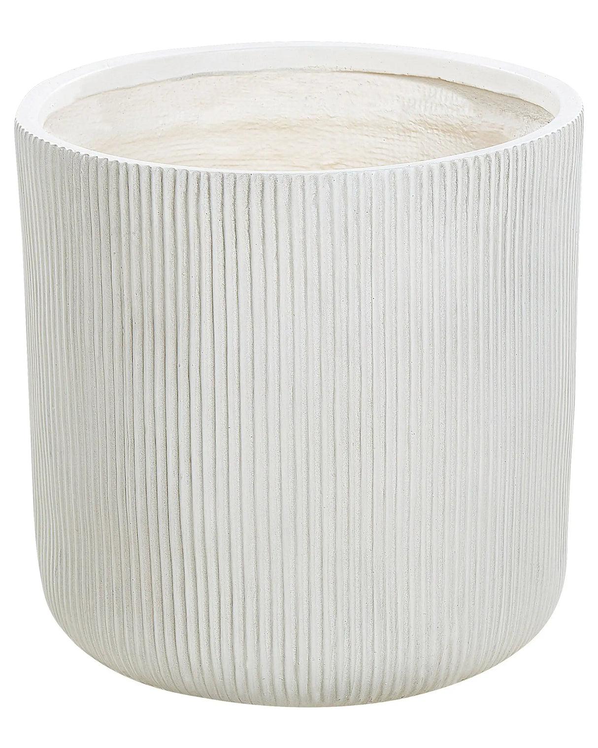 Outdoor Plant Pot Clay Fibre White 45 x 45 x 45 cm Planter Flower Round UV Resistant Ribbed Fluted Surface Solid Colour Traditional Beliani
