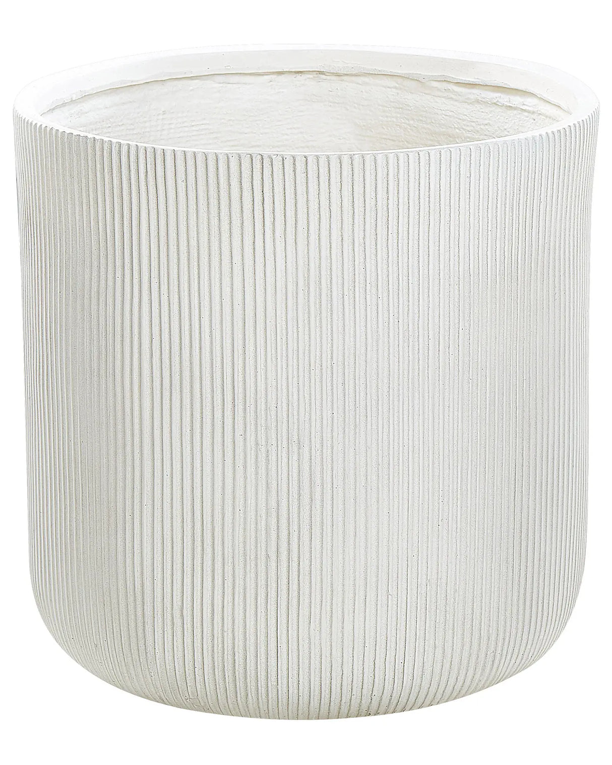 Outdoor Plant Pot Clay Fibre White 55 x 55 x 55 cm Planter Flower Round UV Resistant Ribbed Fluted Surface Solid Colour Traditional Beliani