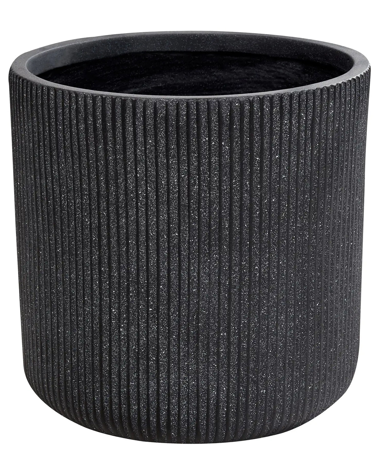 Outdoor Plant Pot Clay Fibre Graphite Grey 37 x 37 x 37 cm Planter Flower Round UV Resistant Ribbed Fluted Surface Solid Colour Traditional Beliani