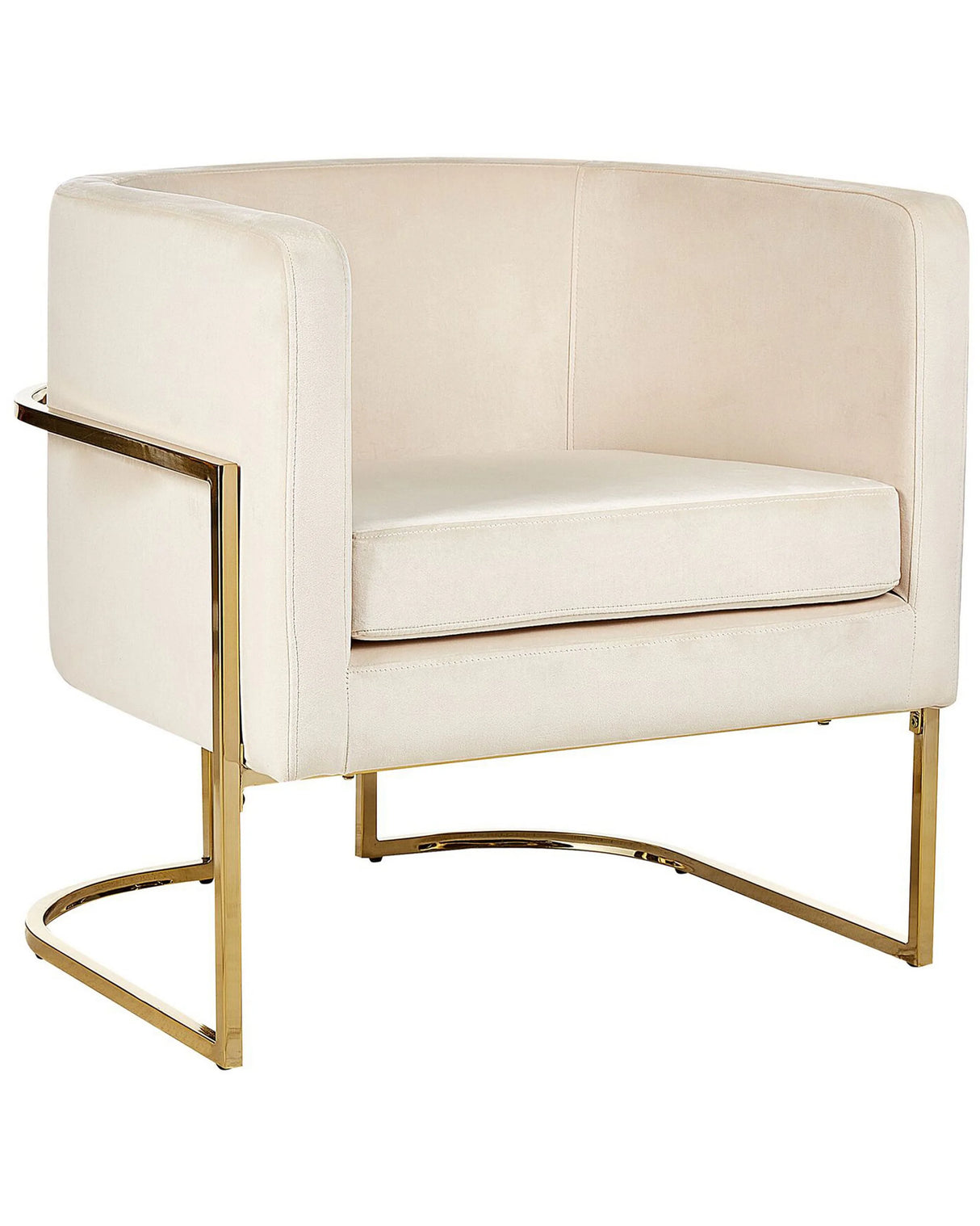 Armchair Light Beige Golden Metal Frame Round Back Glam Modern Style Living Room Bedroom Beliani