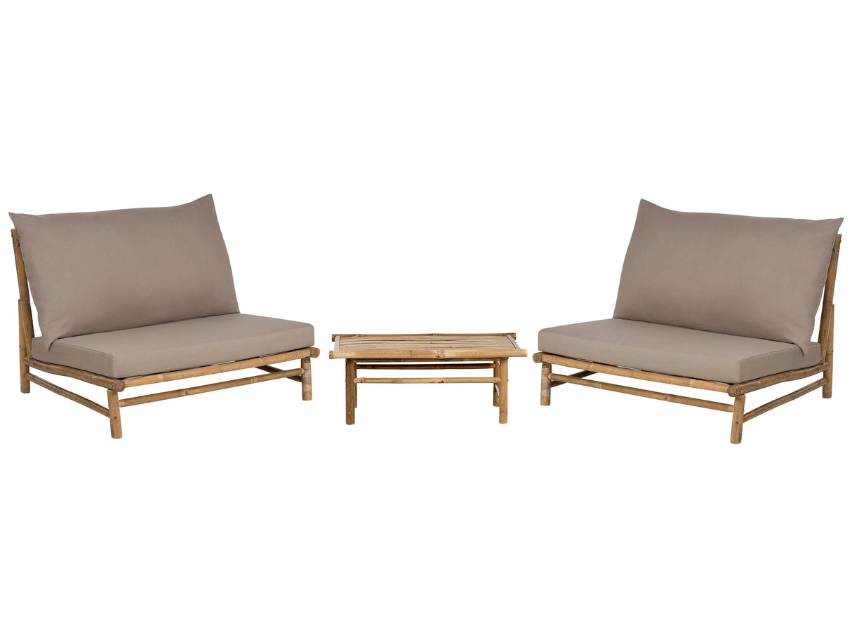 2 Seater Bamboo Lounge Set Light Brown and Taupe Backrest Seat Cushions with Coffee Table Indoor and Outdoor Design Beliani