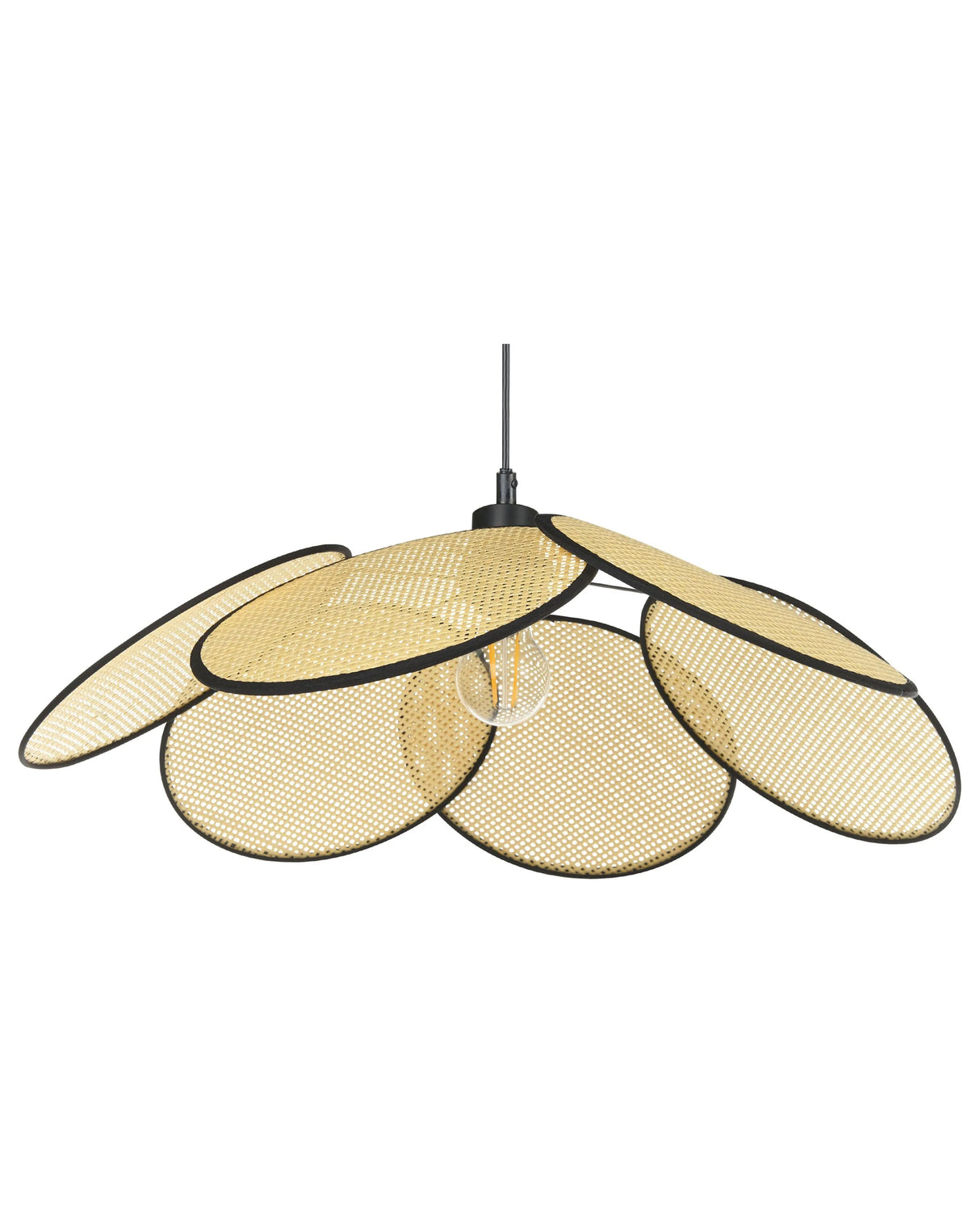 Pendant Lamp Natural and Black Metal Iron Paper Rattan Effect Hanging Light Boho Traditional Lighting Living Room Dining Room Bedroom Beliani