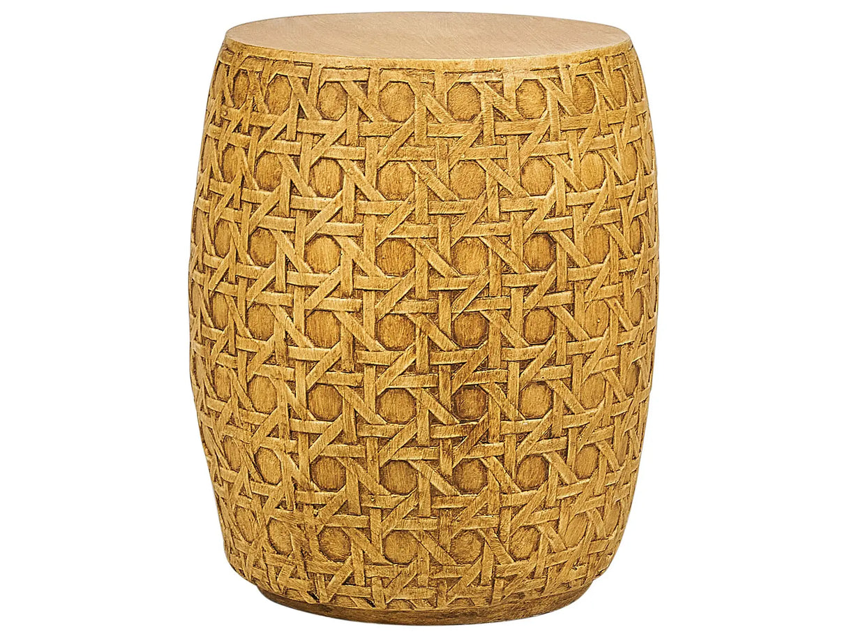 Accent Side Table Natural MgO Fiberglass 32 cm Round Top Drum Shape UV Stain Rust Water Wind Resistant Boho Modern Outdoor Living Room Beliani