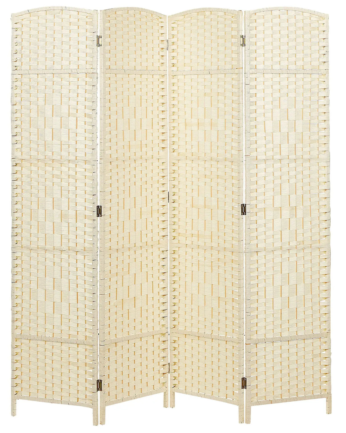Room Divider Beige Paper Rope Poplar Wood Frame 4 Panels Folding Decorative Screen Partition Living Room Bedroom Traditional Design Beliani