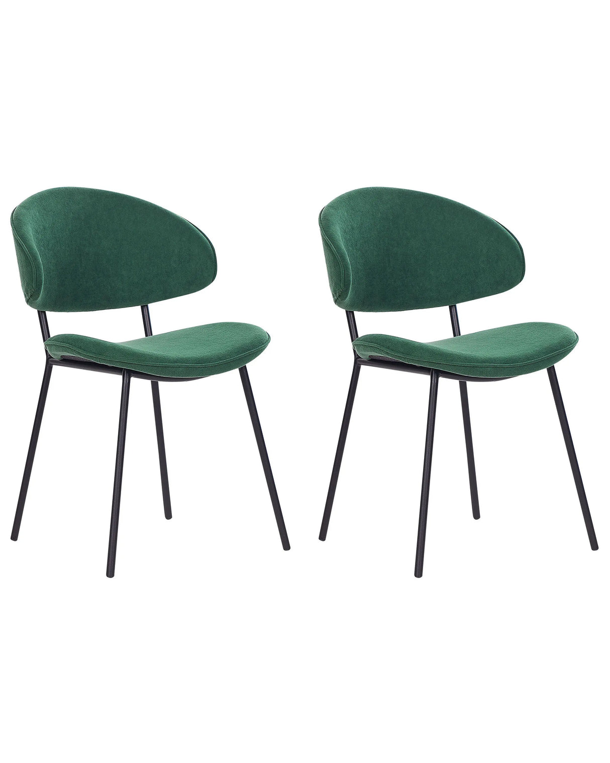 Set of 2 Dining Chairs Green Fabric Upholstery Black Metal Legs Armless Curved Backrest Modern Contemporary Design Beliani