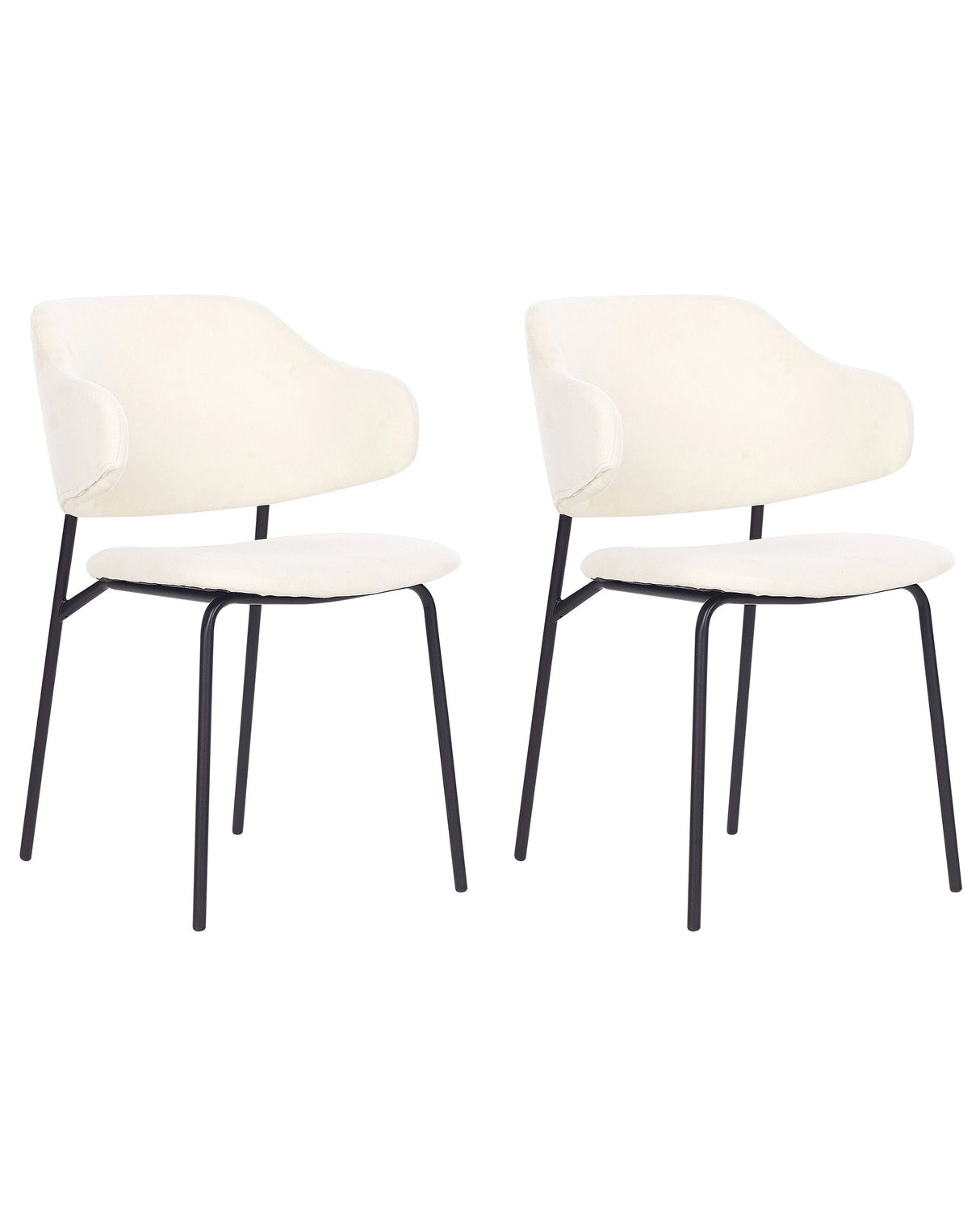 Set of 2 Dining Chairs Light Beige Fabric Upholstery Black Metal Legs Armless Curved Backrest Modern Contemporary Design Beliani