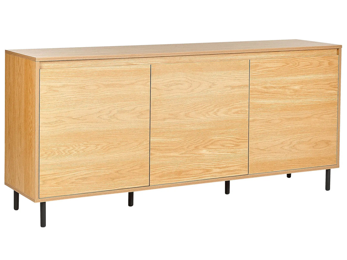 Sideboard 3 Door Light Wood with Black Metal Legs Freestanding Cabinet with Shelves Home Storage Unit Highboard Minimalist Beliani