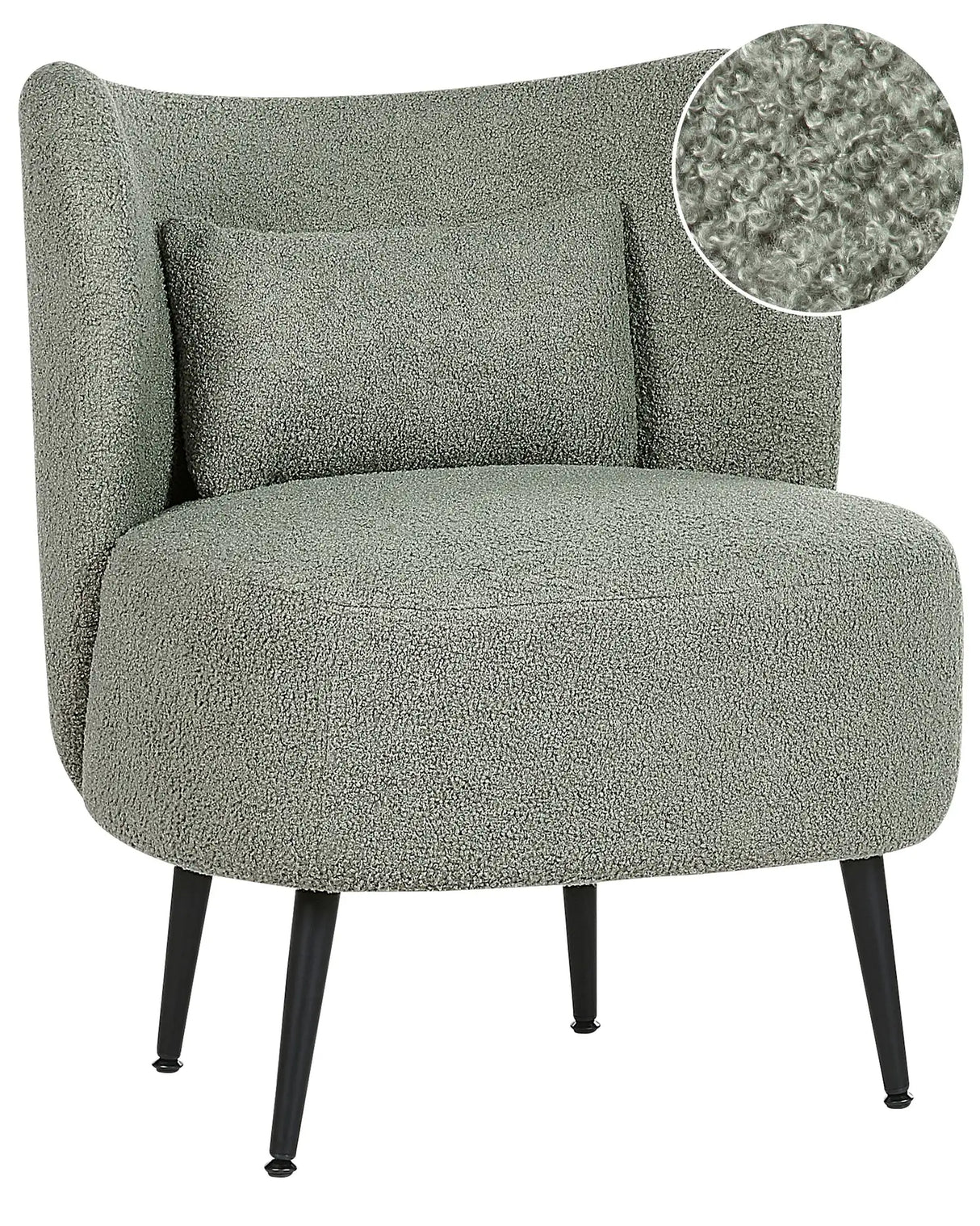 Armchair Green Boucle Fabric Soft Nubby Black Legs Curved Backrest Retro Glam Art Decor Style Beliani
