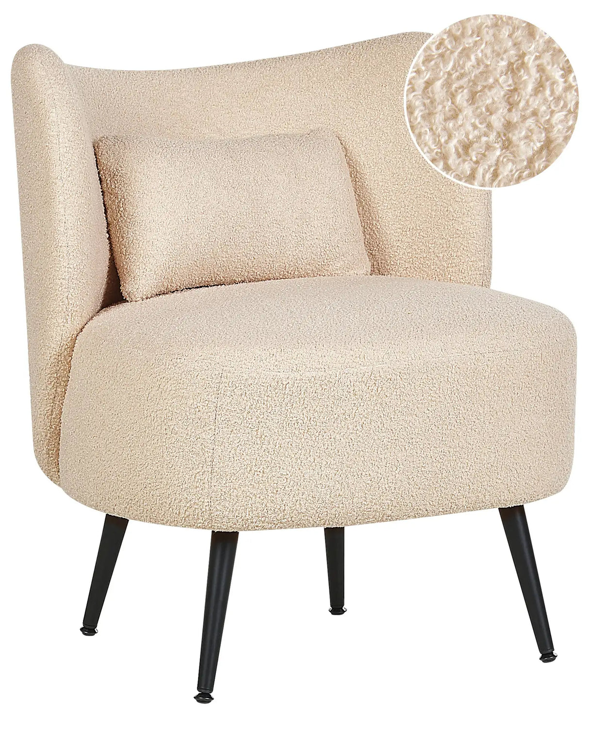 Armchair Beige Boucle Fabric Soft Nubby Black Legs Curved Backrest Retro Glam Art Decor Style Beliani