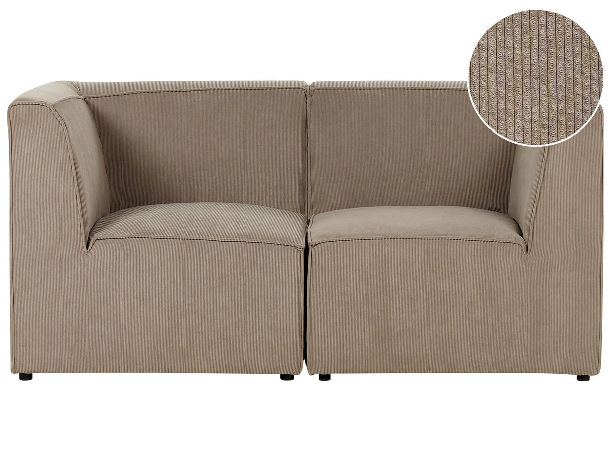Modular 2 Seater Sofa Taupe Corduroy Sectional Two Piece Sofa Modern Jumbo Cord Minimalistic Style Beliani