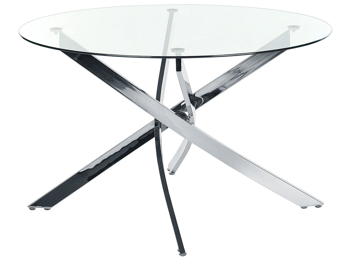 Dining Table Silver Tempered Glass Top Round 120 cm 4 Person Capacity Modern Design Beliani