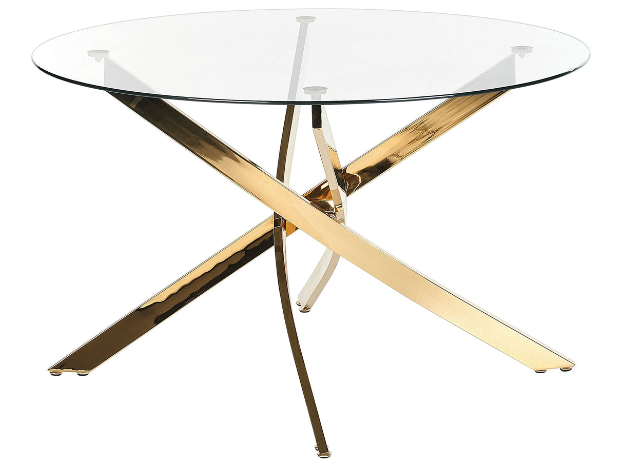 Dining Table Gold Tempered Glass Top Round 120 cm 4 Person Capacity Modern Design Beliani