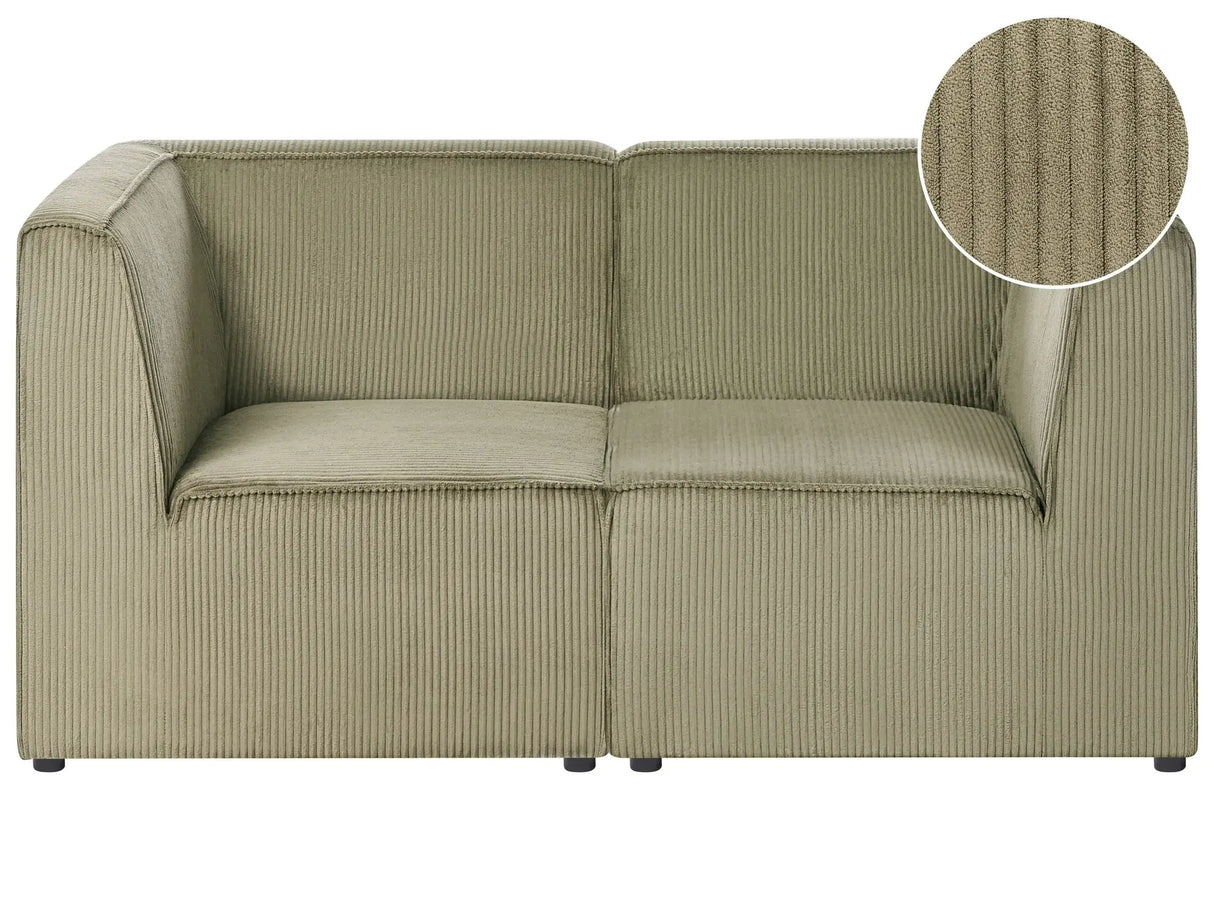 Modular 2 Seater Sofa Green Corduroy Sectional Two Piece Sofa Modern Jumbo Cord Minimalistic Style Beliani