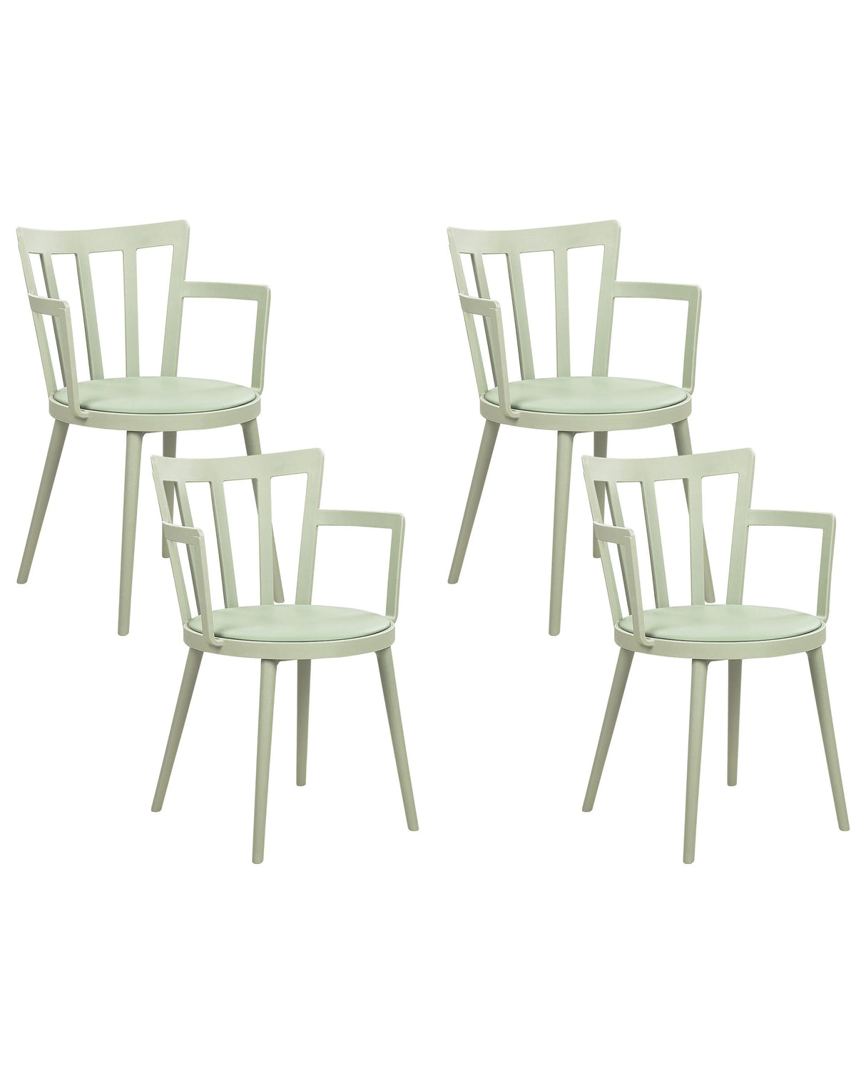 Set of 4 Dining Chairs Green Synthetic Padded Seat Faux Leather Open Back with Armrests Modern Minimalist Living Room Beliani