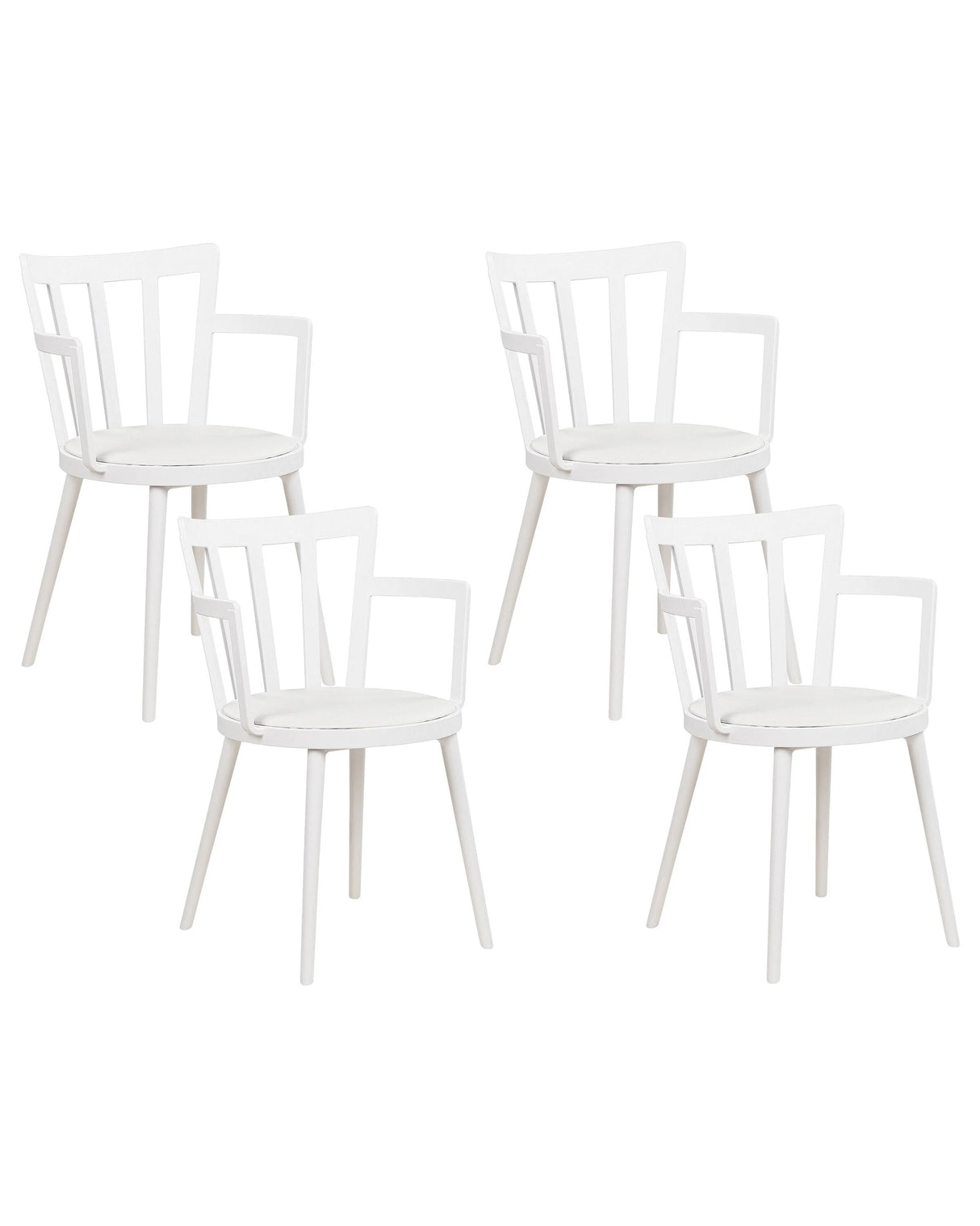 Set of 4 Dining Chairs White Synthetic Padded Seat Faux Leather Open Back with Armrests Modern Minimalist Living Room Beliani