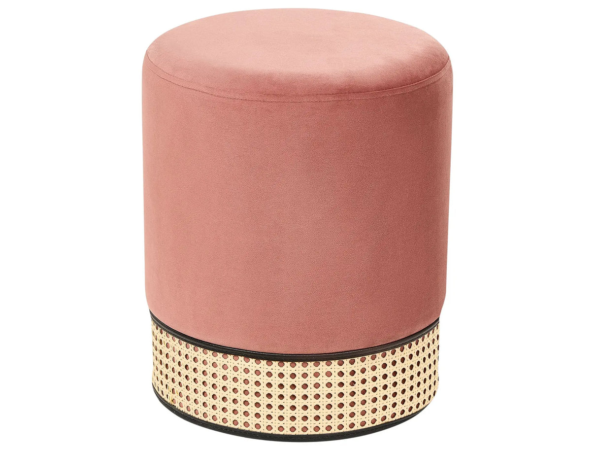 Pouffe Pink Upholstered Velvet Rattan Weave Accent Ring Glamour Stool Beliani