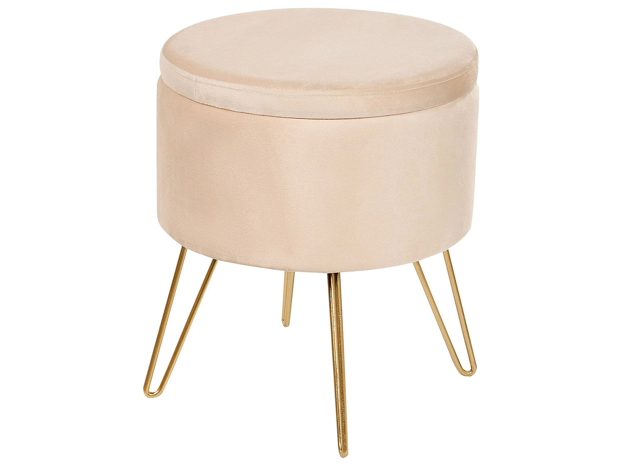 Storage Pouffe Light Beige Velvet 42 x 42 x 44 cm Gold Metal Legs Upholstery Ottoman Footstool Glamour Modern Design Living Room Accessories Beliani