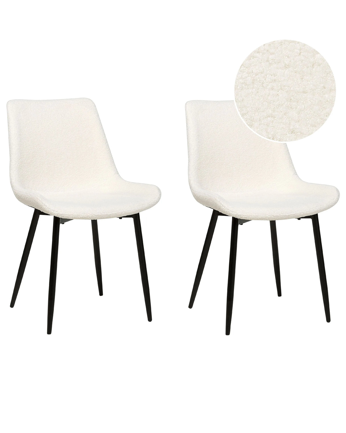 Set of 2 Dining Chairs White Boucle Upholstery Tall Backrest Black Metal Legs Modern Design Beliani