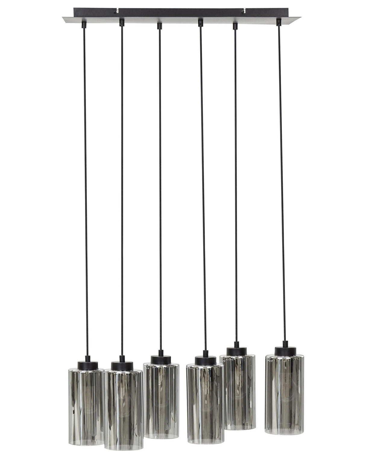 Hanging Lamp Grey and Black Iron Base Glass Smoked Shade 6 Light Point Home Accessories Illumination Beliani
