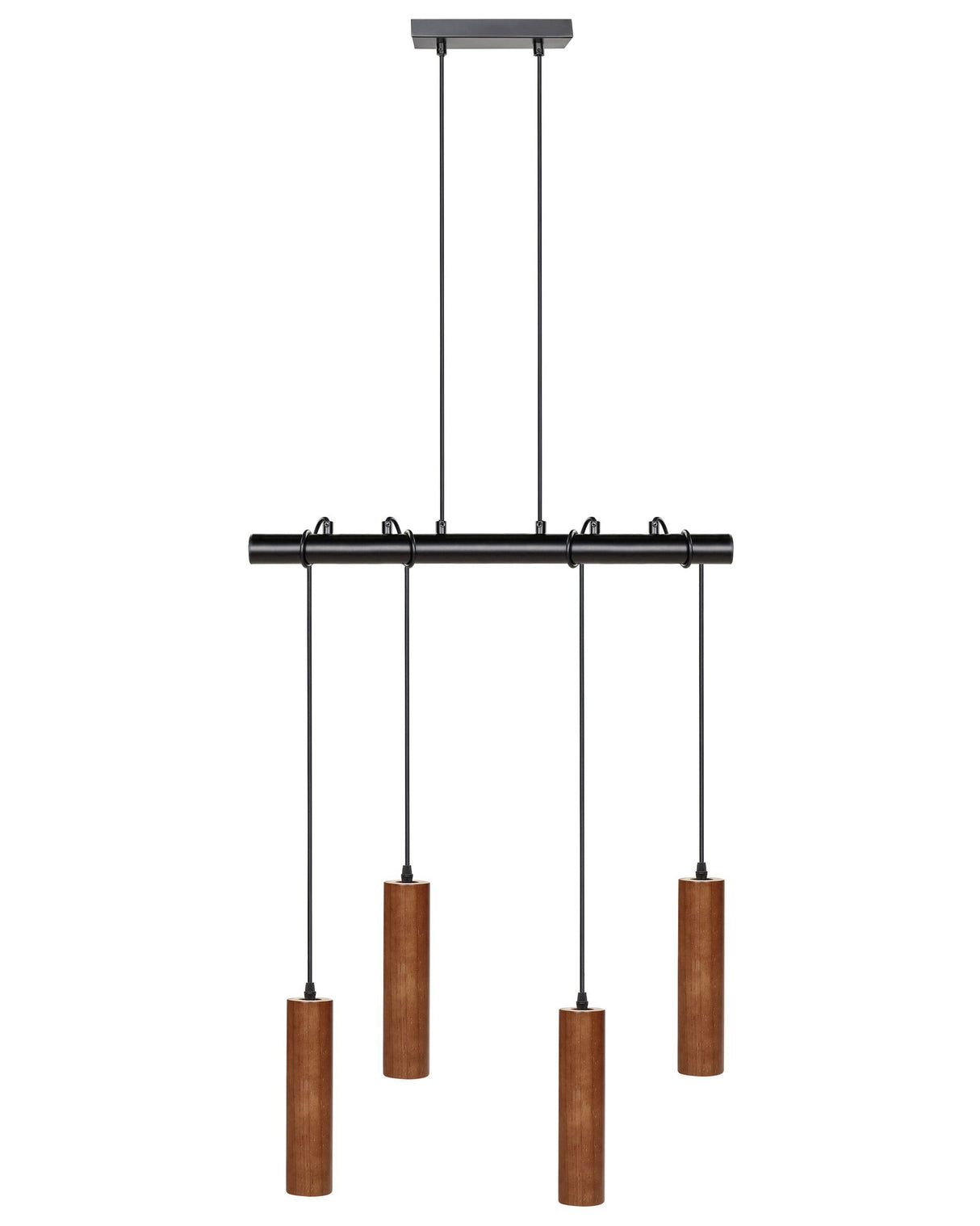 Hanging Lamp Dark Wood Iron Base Oak Wood Shade 4 Light Point Home Accessories Illumination Beliani