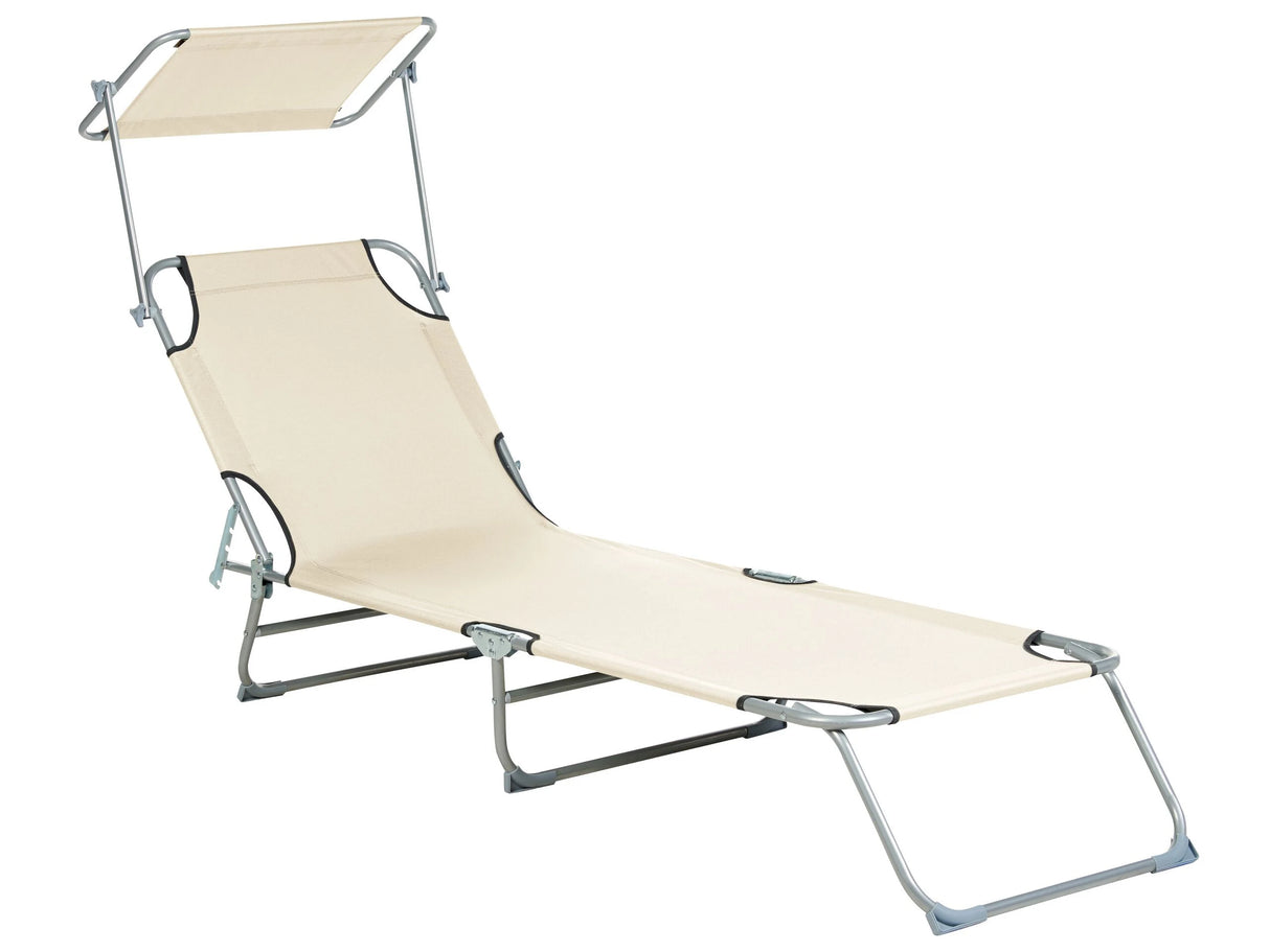 Garden Sun Lounger Light Beige Steel Frame Foldable Reclining Backrest Detachable Canopy Rust Resistant Patio Terrace Modern Design Beliani