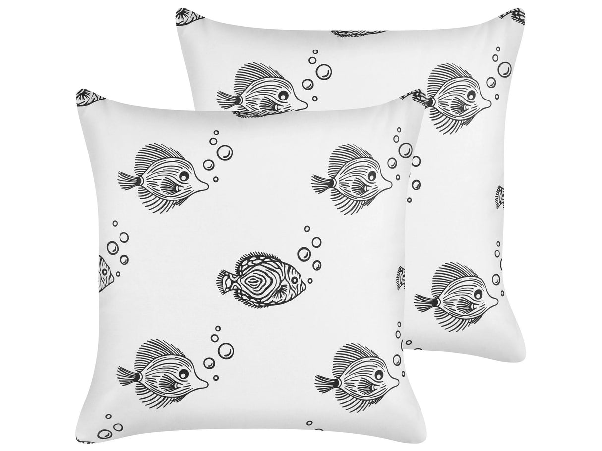 Set of 2 Scatter Cushions White Cotton 45 x 45 cm for Kids Throw Pillows Black Print Motif Removable Cases with Polyester Filling Beliani