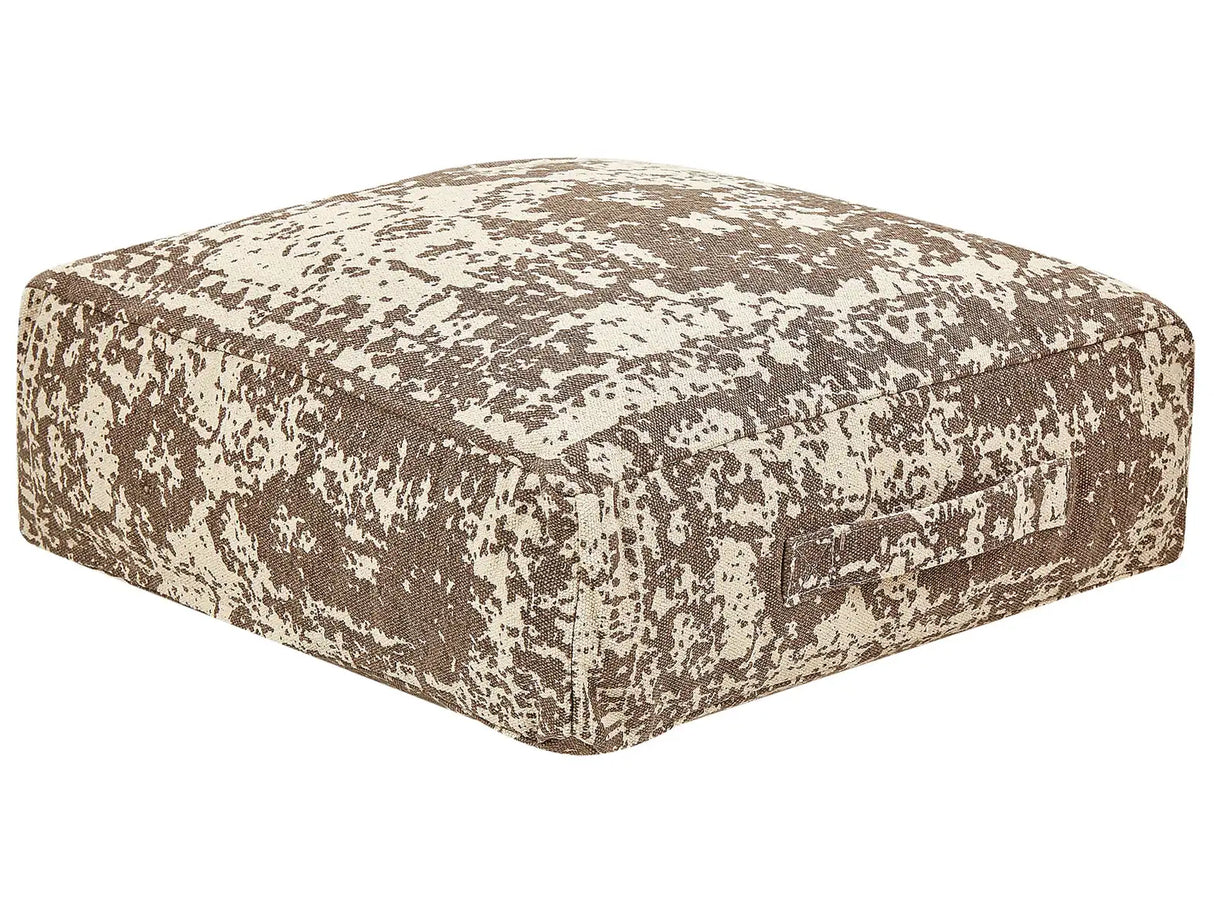 Floor Cushion Beige and Brown Cotton 50 x 50 x 20 cm Abstract Pattern Square Fabric Seating Pouffe Beliani