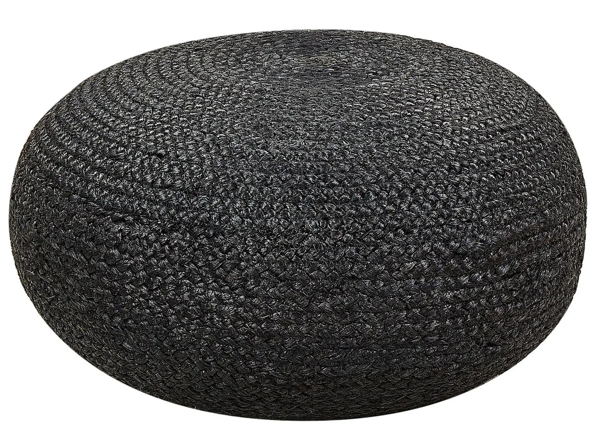 Pouffe Black Jute Woven 50 cm EPS Filling Round Boho Style Ottoman Footstool Beliani