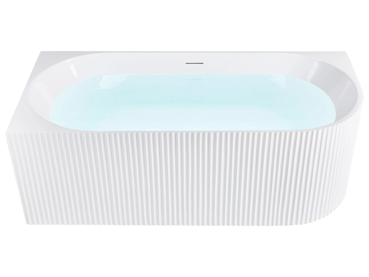 Right Hand Corner Bath Matt White Acrylic 170 x 80 cm Fluted Finish Modern Style Bathroom Beliani