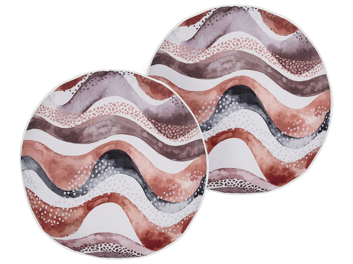 Set of 2 Garden Cushions Brown Polyester Abstract Motif Pattern 40 cm Modern Outdoor Decoration Water Resistant Beliani
