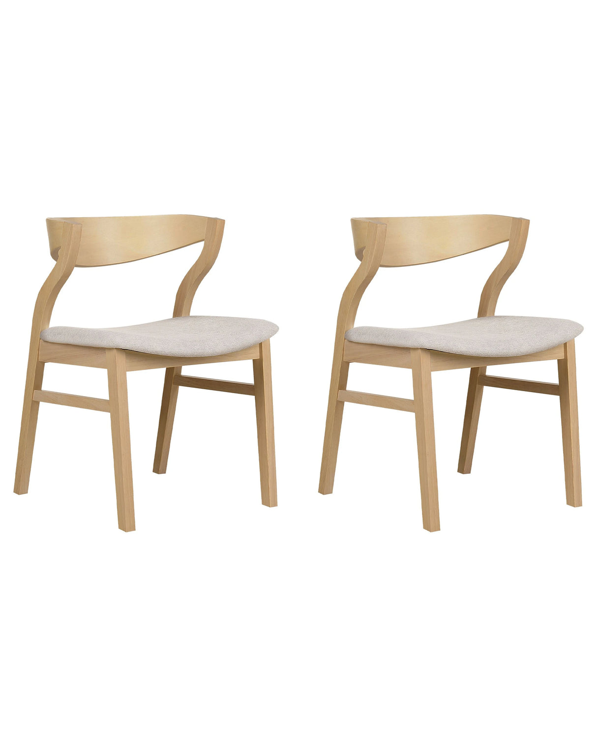 Set of 2 Dining Chairs Light Wood and Beige Plywood Polyester Fabric Rubberwood Legs Retro Traditional Style Beliani