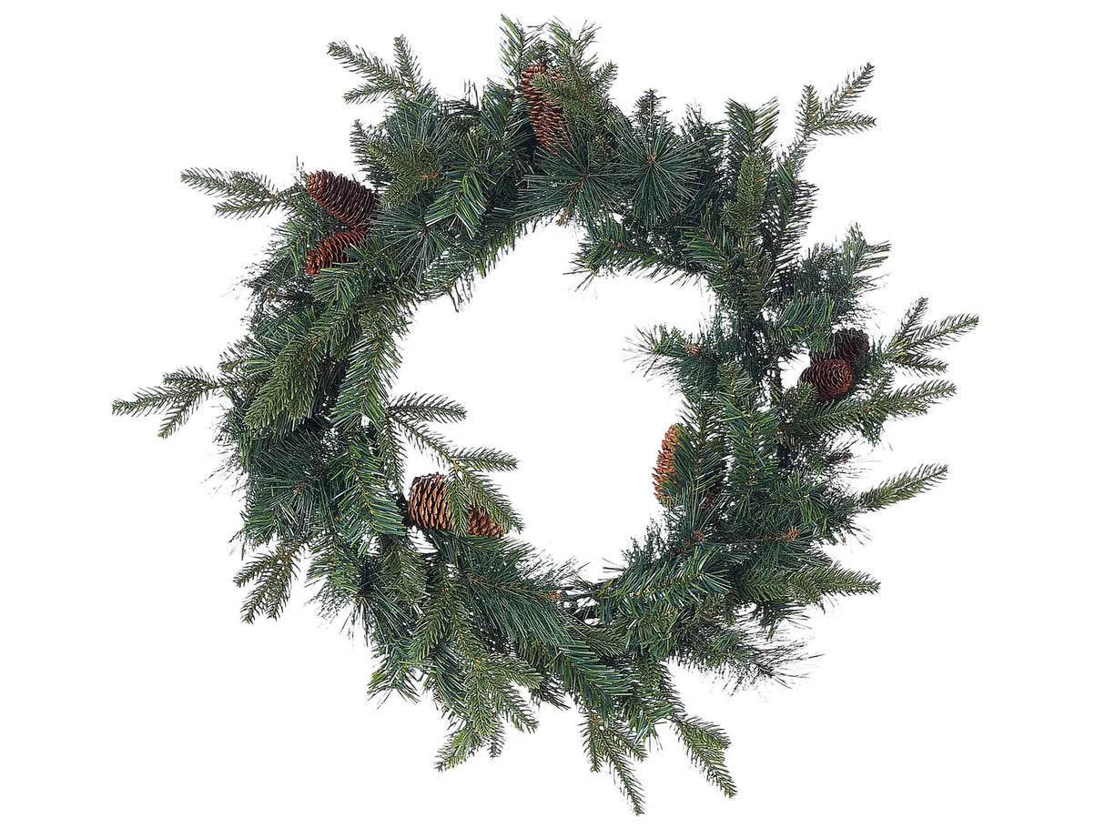 Christmas Wreath Green Synthetic Material 60 cm Artificial Snow Pine Cons Seasonal Home Decor Beliani