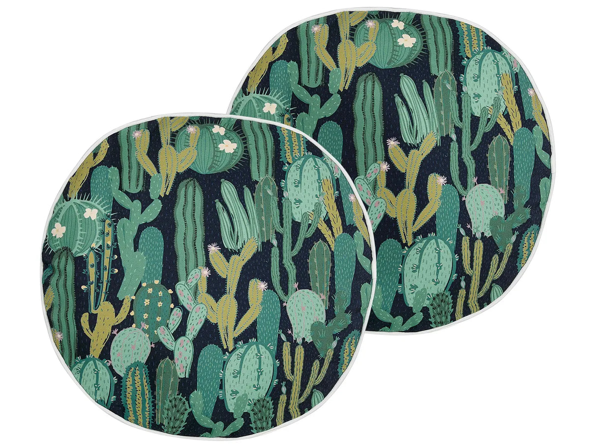Set of 2 Garden Cushions Green Polyester Cactus Pattern 40 cm Round Modern Outdoor Patio Water Resistant Beliani