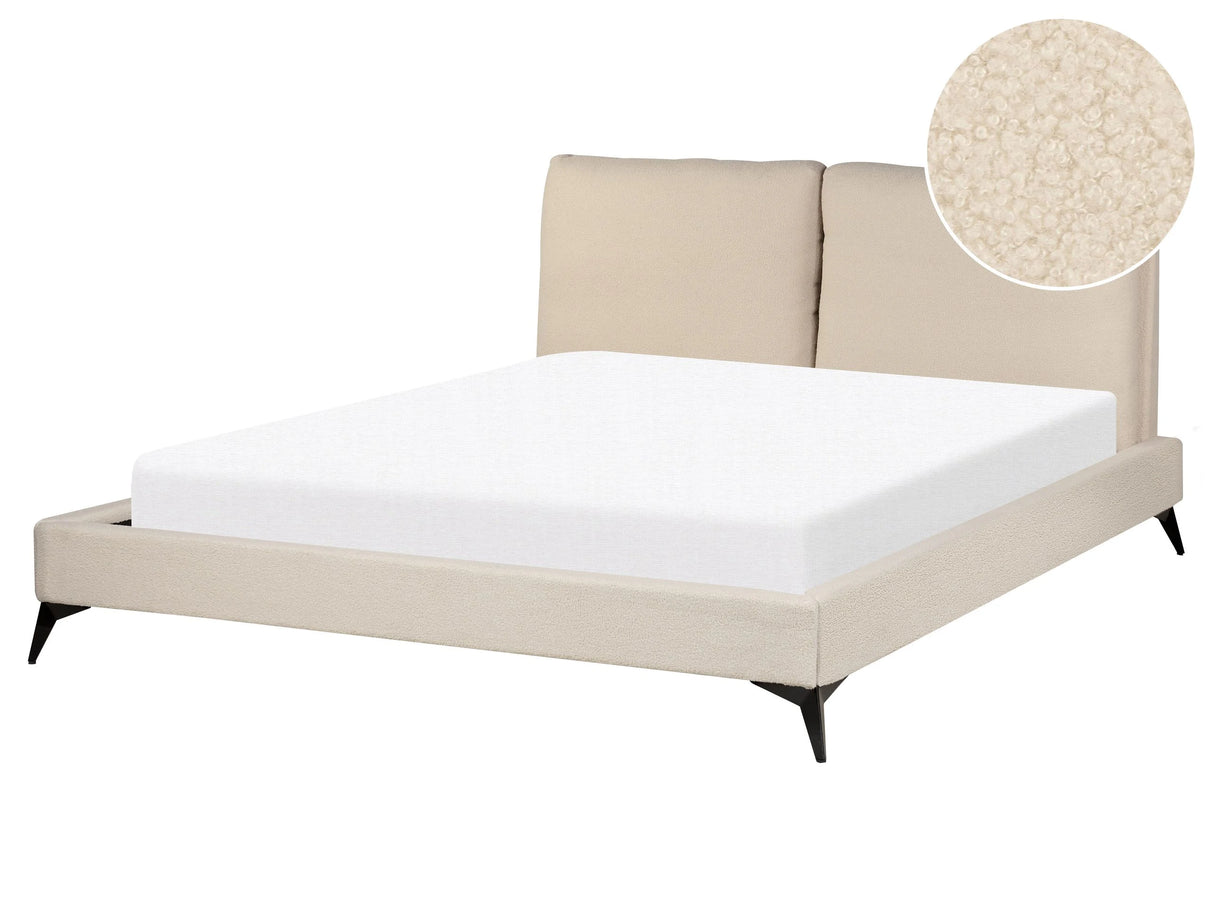 EU King Size Panel Bed Beige Boucle Fabric 5ft3 Slatted Base with Padded Headboard Upholstered Modern Design Beliani