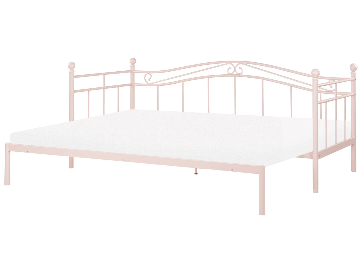 Daybed Trundle Bed Pastel Pink EU Single 3ft to EU Super King Size 6ft Slatted Base Pull-Out Convertible Beliani