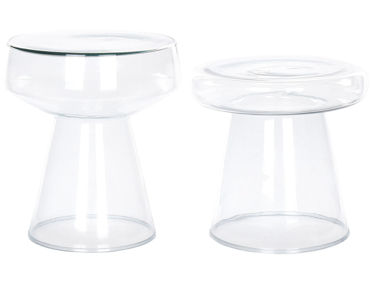 Set of 2 Side End Tables Transparent Glass 37 x 37 x 43 / 39 x 39 x 40 cm Coffee Console Oval Designer Shape Living Room Modern Beliani