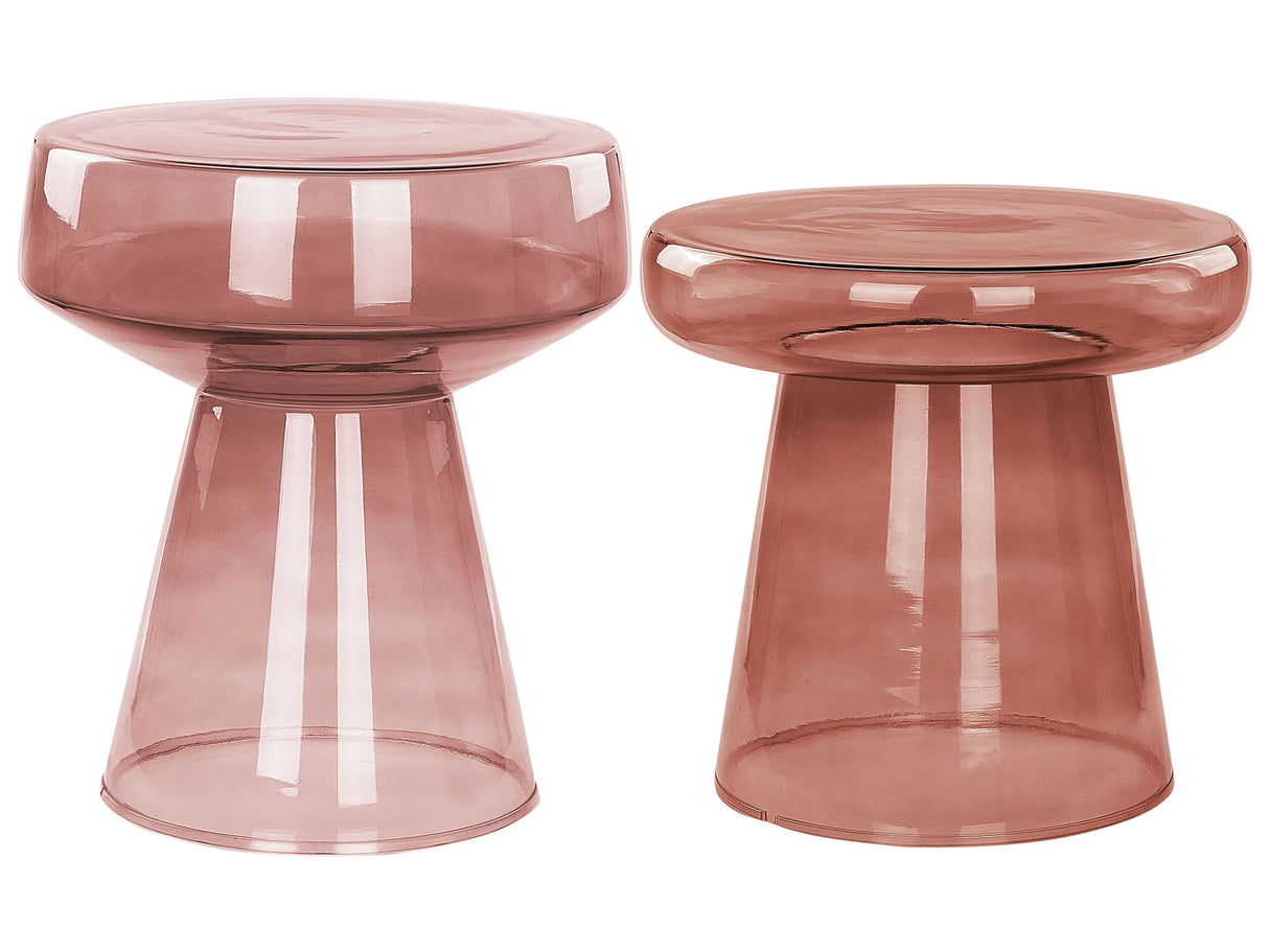 Set of 2 Side End Tables Transparent Glass Red 37 x 37 x 43 / 39 x 39 x 40 cm Coffee Console Oval Designer Shape Living Room Modern Beliani