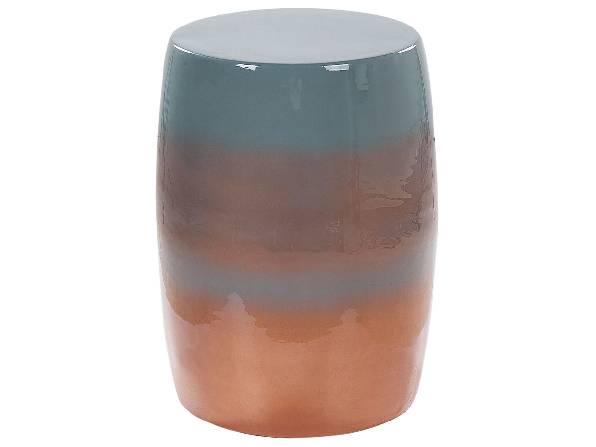 Accent Side Table Golden Brown and Blue Iron 28 cmRound Top Drum Shape Modern Style Living Room Bedroom Beliani