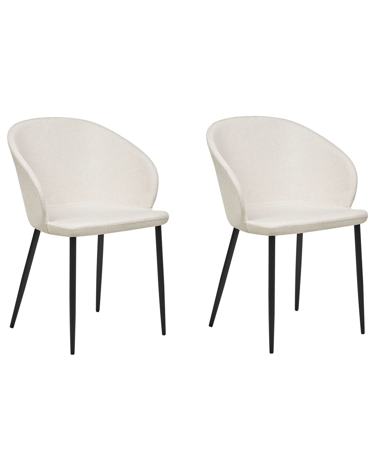 Set of 2 Dining Chairs Light Beige Fabric Upholstered Black Legs Retro Style Living Space Furniture Beliani