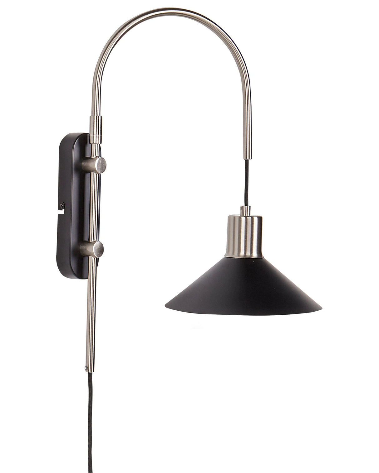 Wall Lamp Black Silver Steel 1 Light Lighting Cone Shade Modern Industrial Living Room Bedroom Beliani