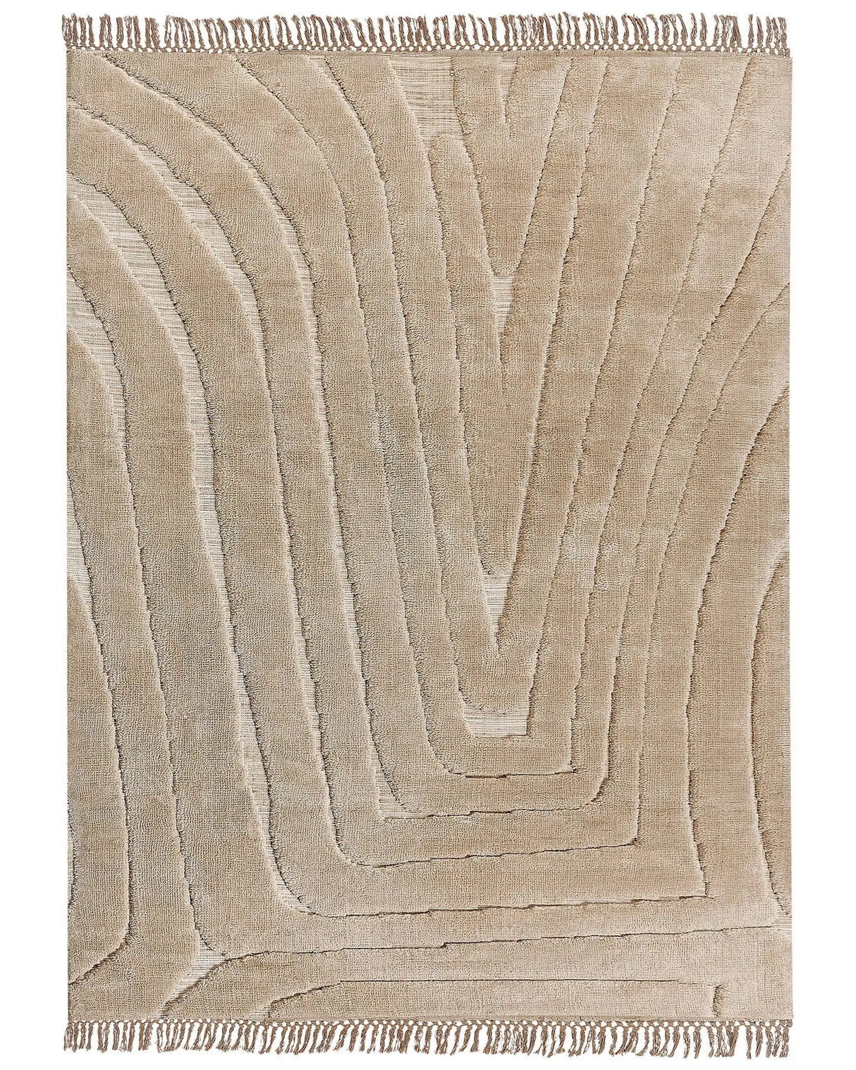 Area Rug Beige Polyester Cotton Backing 300 x 400 cm Decorative Tassels Floor Mat Classic Design Living Room Bedroom Beliani