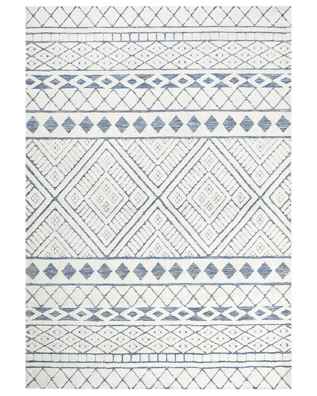 Area Rug White and Blue Polyester Cotton Backing 160 x 230 cm Decorative Floor Mat Modern Design Living Room Bedroom Beliani