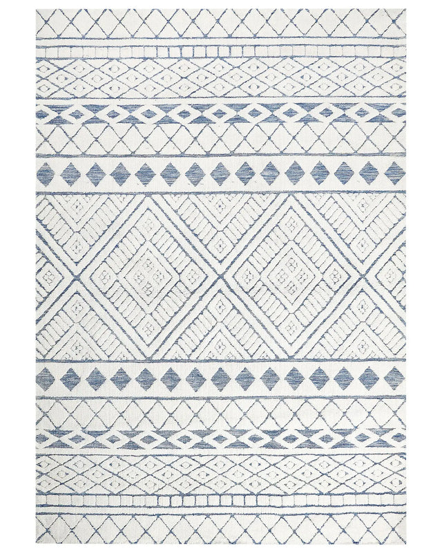 Area Rug White and Blue Polyester Cotton Backing 160 x 230 cm Decorative Floor Mat Modern Design Living Room Bedroom Beliani