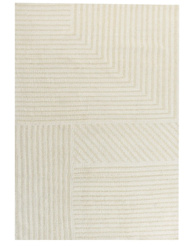 Area Rug Beige Wool 160 x 230 cm Striped Pattern Solid Colour Modern Minimalistic Living Room Rug Beliani