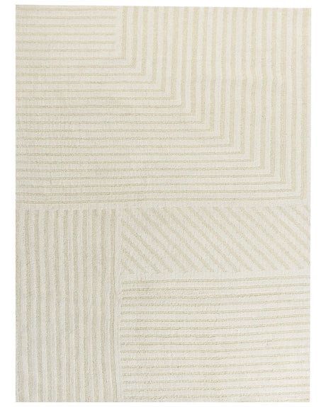 Area Rug Beige Wool 300 x 400 cm Striped Pattern Solid Colour Modern Minimalistic Living Room Rug Beliani