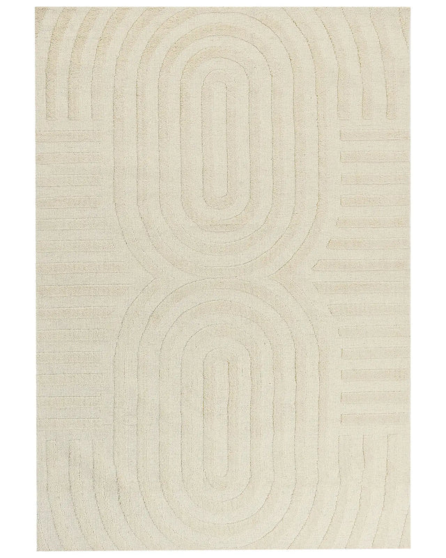 Area Rug Beige Wool 160 x 230 cm Geometric Pattern Solid Colour Modern Minimalistic Living Room Rug Beliani