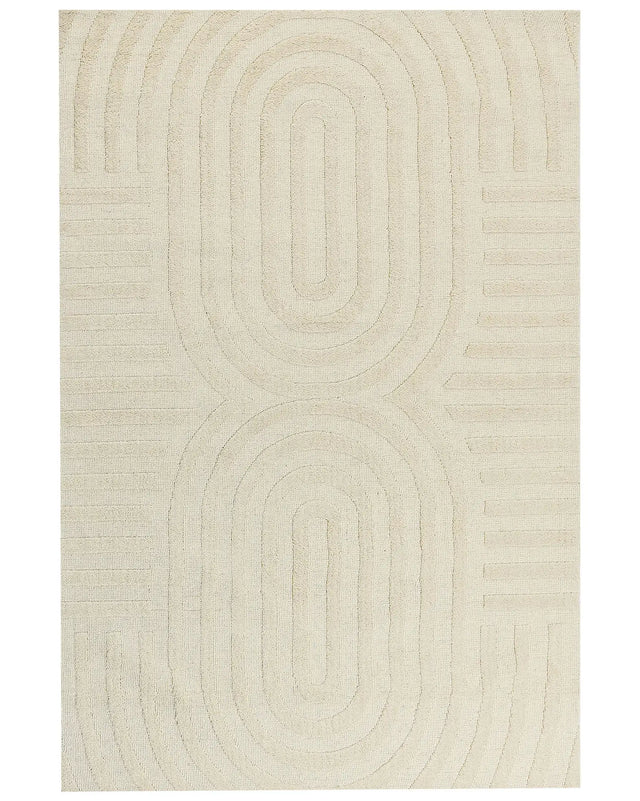 Area Rug Beige Wool 200 x 300 cm Geometric Pattern Solid Colour Modern Minimalistic Living Room Rug Beliani