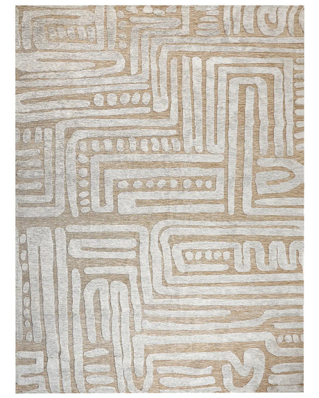 Area Rug Beige Polyester 300 x 400 cm Geometric Pattern Solid Colour Modern Minimalistic Living Room Rug Beliani