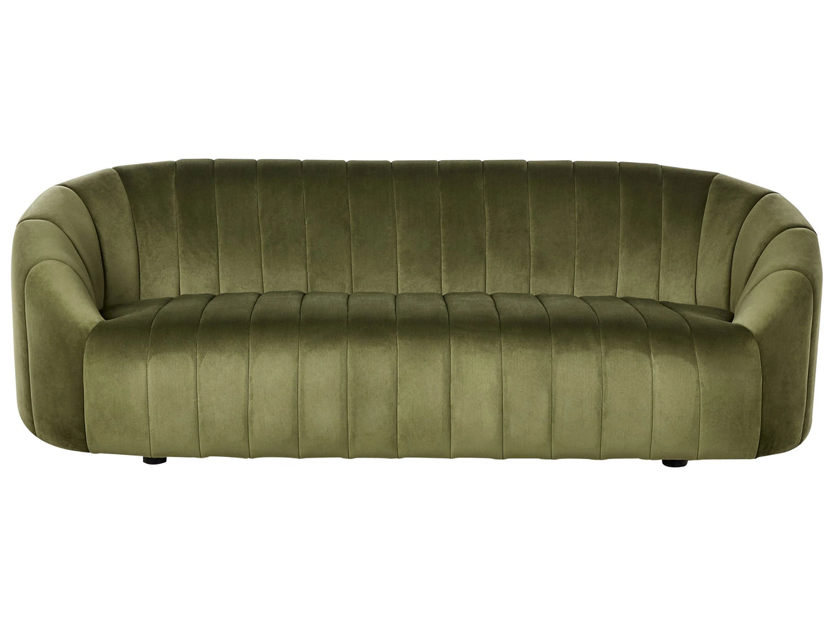3 Seater Sofa Dark Green Velvet Contemporary Retro Design Tufted Seat Low Back Beliani